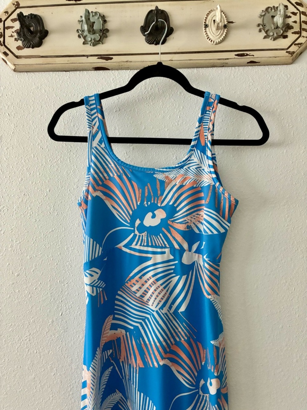 Columbia Bright Blue and Peach Tropical Tank Dress